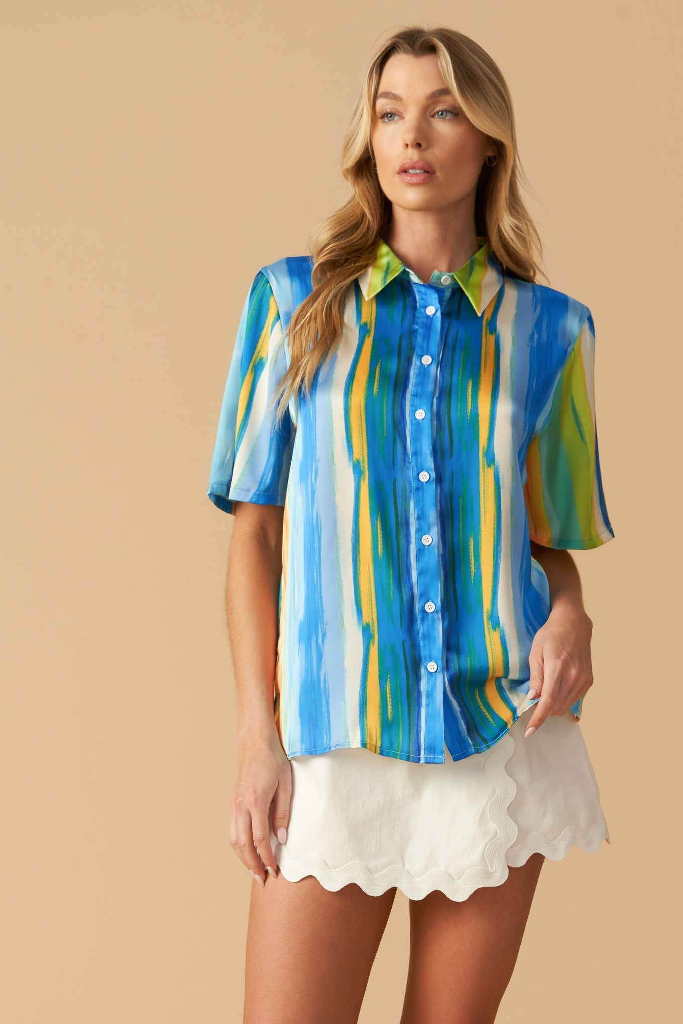 TAKE ME DANCING WOVEN SATIN TOP Flying Tomato